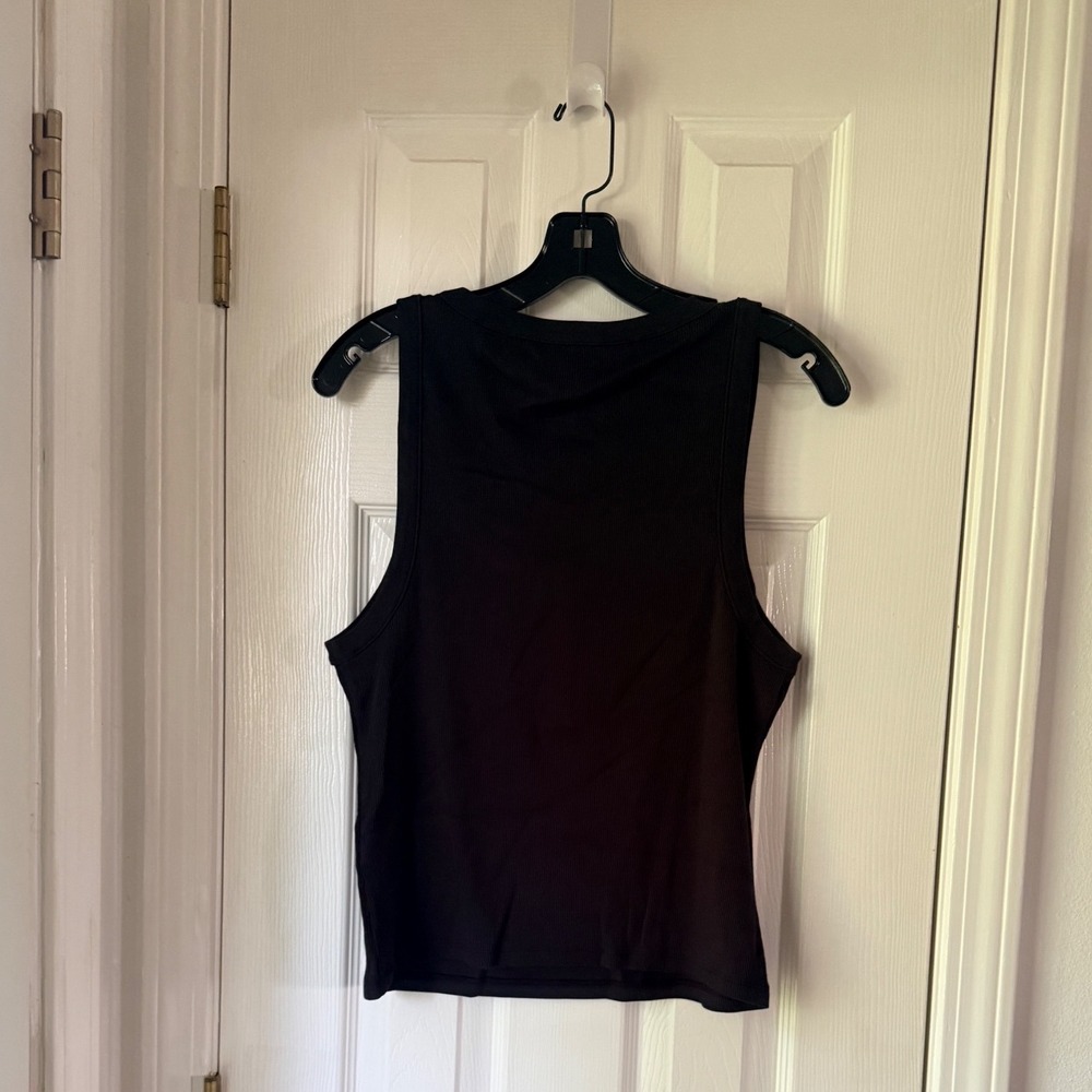 Veronica Beard Abbott Tank Top Black Ribbed Square Neck Henley Large - Picture 5 of 5